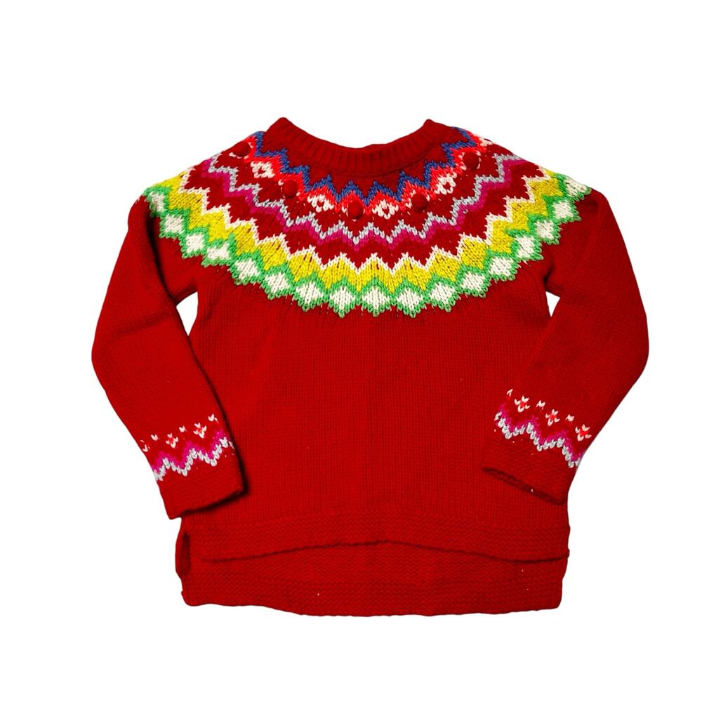 Mini Boden Fair Isle Festive Pom Sweater Cotton Alpaca Blend Size 3/4